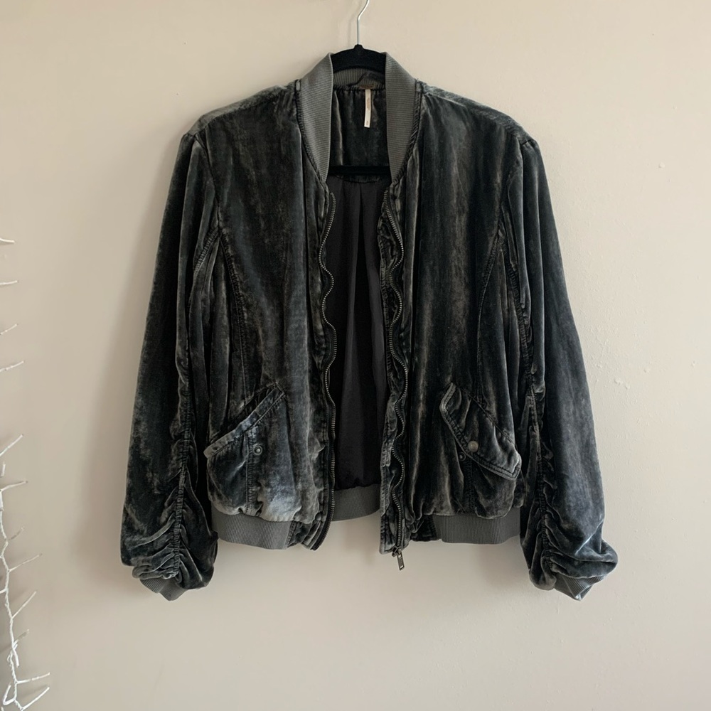 Free People grey velvet bomber